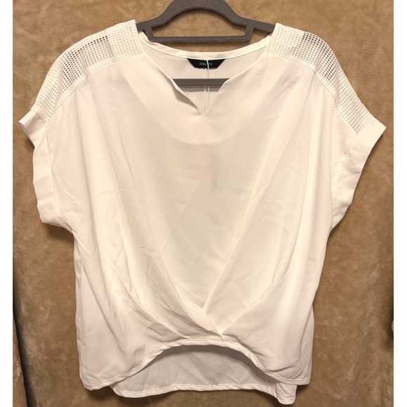 Dokotoo Tops - DOKOTOO Womens White V Neck Twisted Front Mesh Sleeve Top Blouse Shirt L
